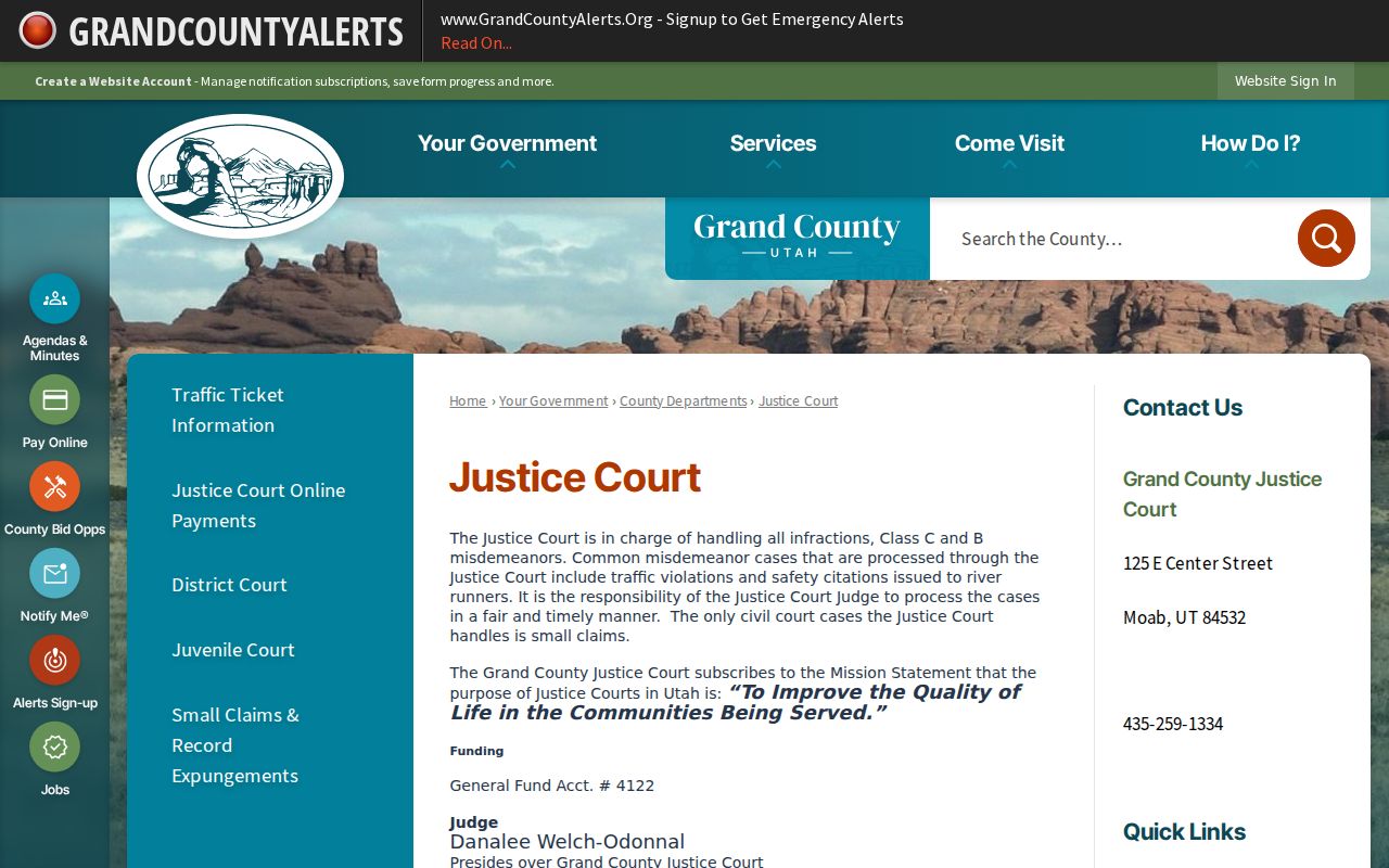 Official Grand County Justice Court page serving Moab matters
