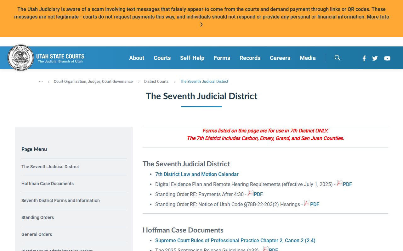 Seventh District Court page for Castle Valley district-level court records