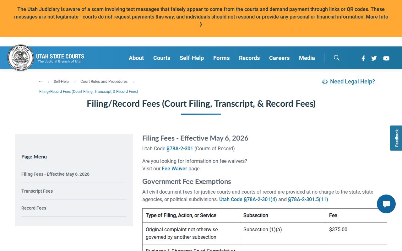Grand County court case records certified and exemplified copy fee schedule