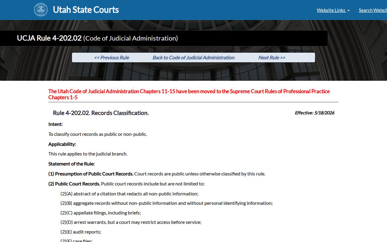 Grand County civil court docket public and non-public record classifications