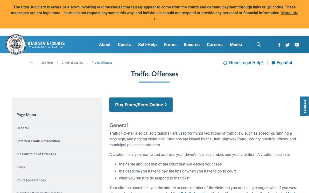 Grand County traffic court record citation guidance from Utah Courts