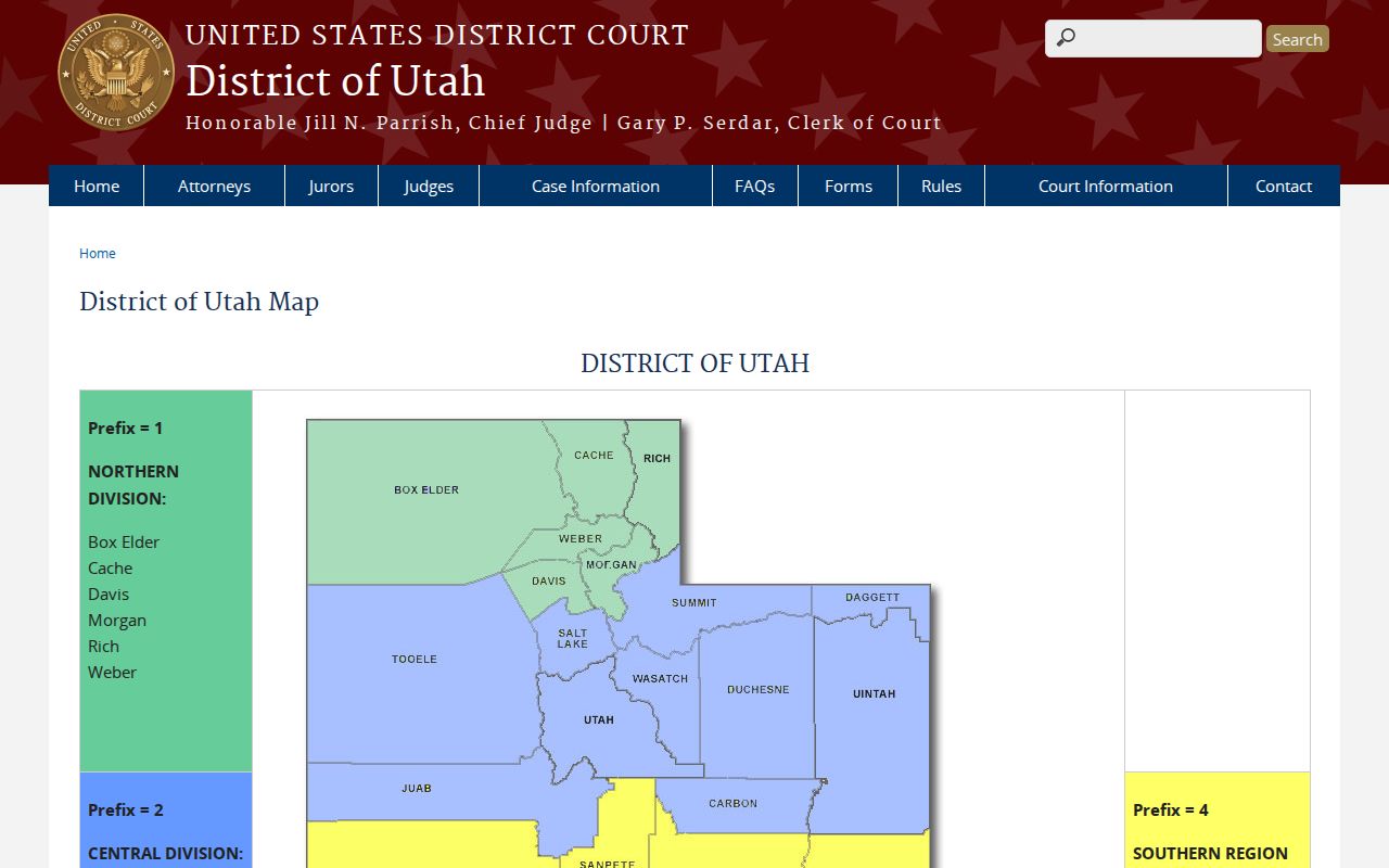 Grand County court docket area on the federal District of Utah map