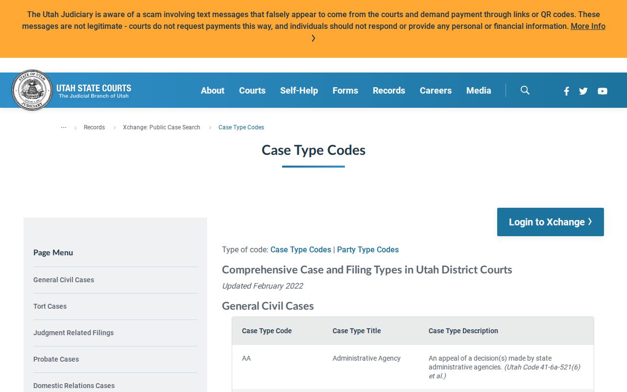 Grand County criminal docket case-type codes in Utah Courts Xchange